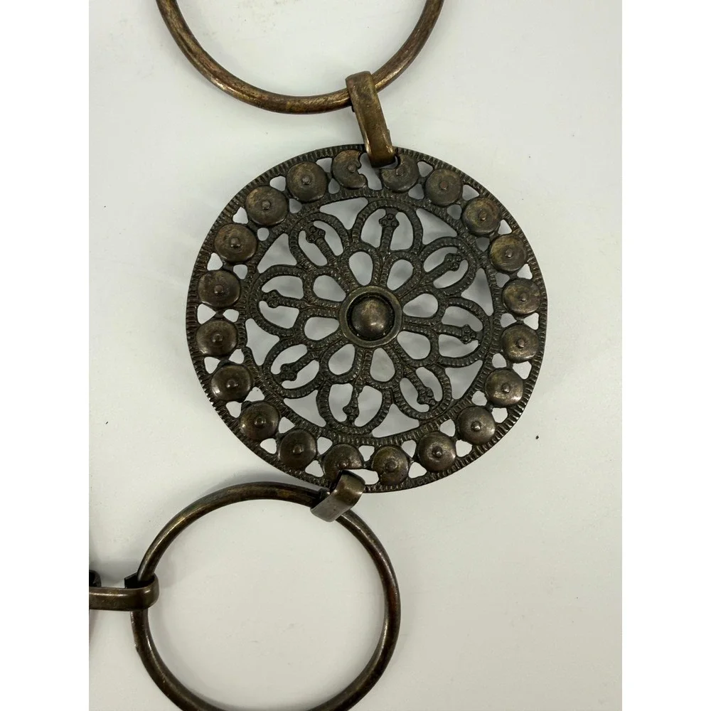 Vintage Boho Chain Belt Antique Bronze Ornate Filigree Disc Circle Link 90s 38in